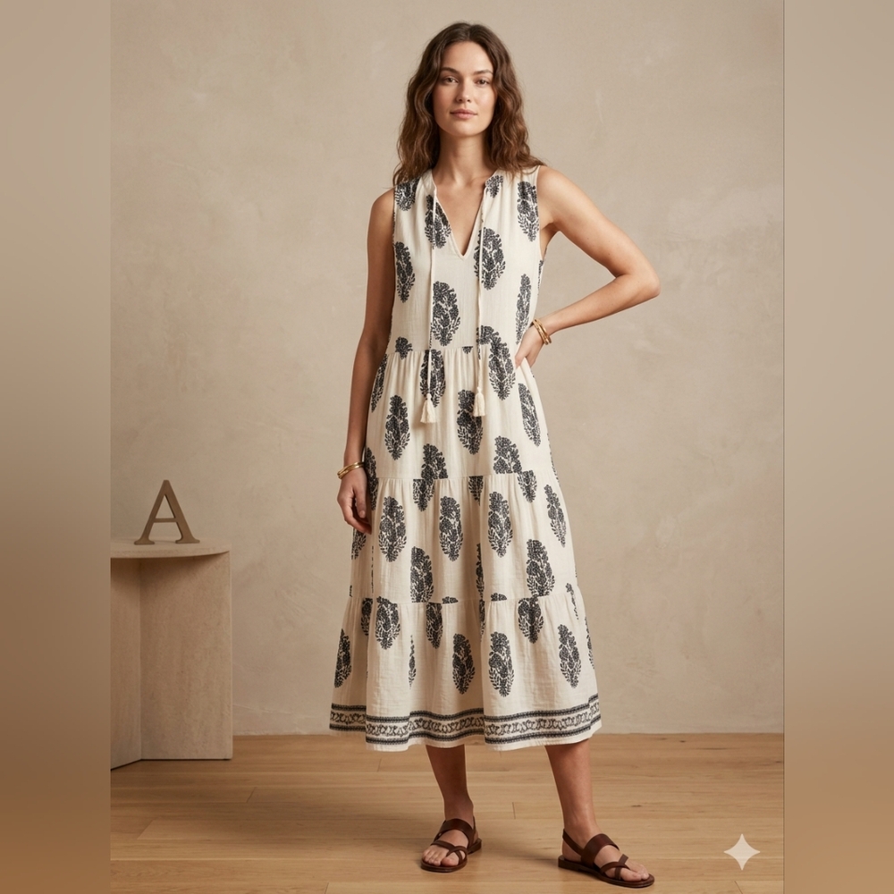 Cupshe Sleeveless Viscose & Line  Black and White Leaf Print Dress